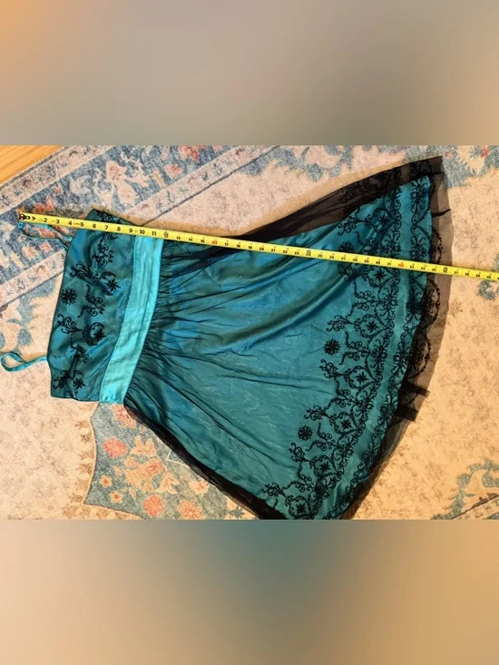 VTG Le Château Y2K Whimsigoth Teal & Black Mesh Embroidered Midi Dress M - Picture 12 of 15